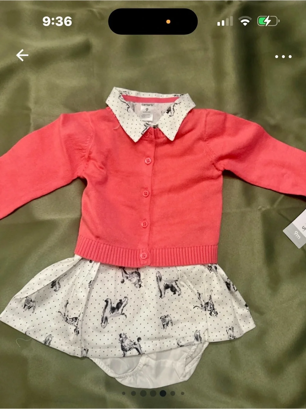 Carter's Coral Pink Cardigan with White Horse Print Dress and White Bloomers